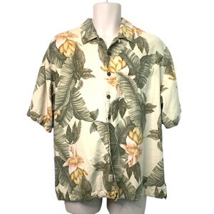 Jamaica Jaxx Mens Large 100% Silk Hibiscus Hawaiian Camp Shirt Travel